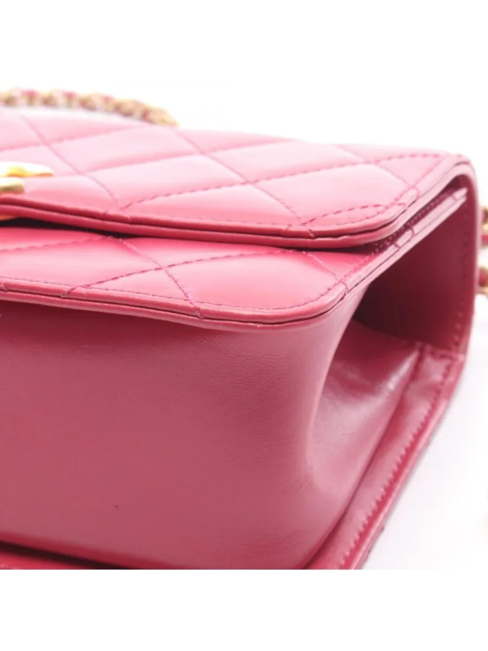 Chanel Shoulder Bag Quilted Flap Magenta Leather Chain